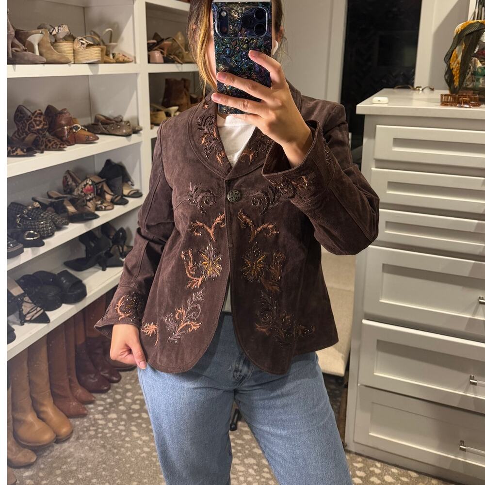 Mid 2000's Coldwater Creek Embroidered Suede Jacket, NWT